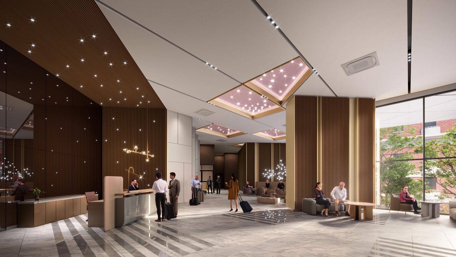 Artist’s impression of the concierge and arrival lobby at Maba Suitez