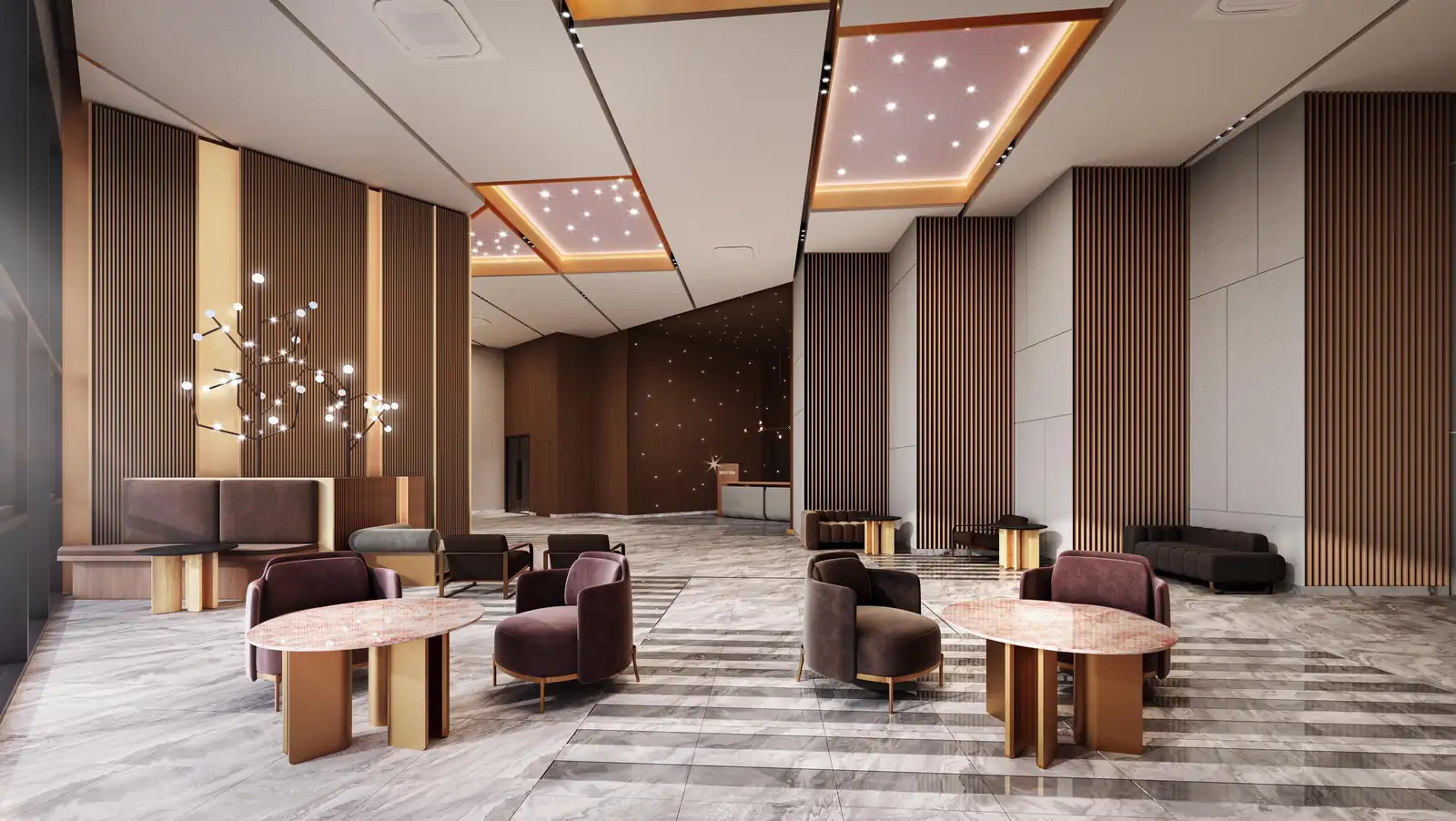 Artist’s impression of the concierge and arrival lobby at Maba Suitez