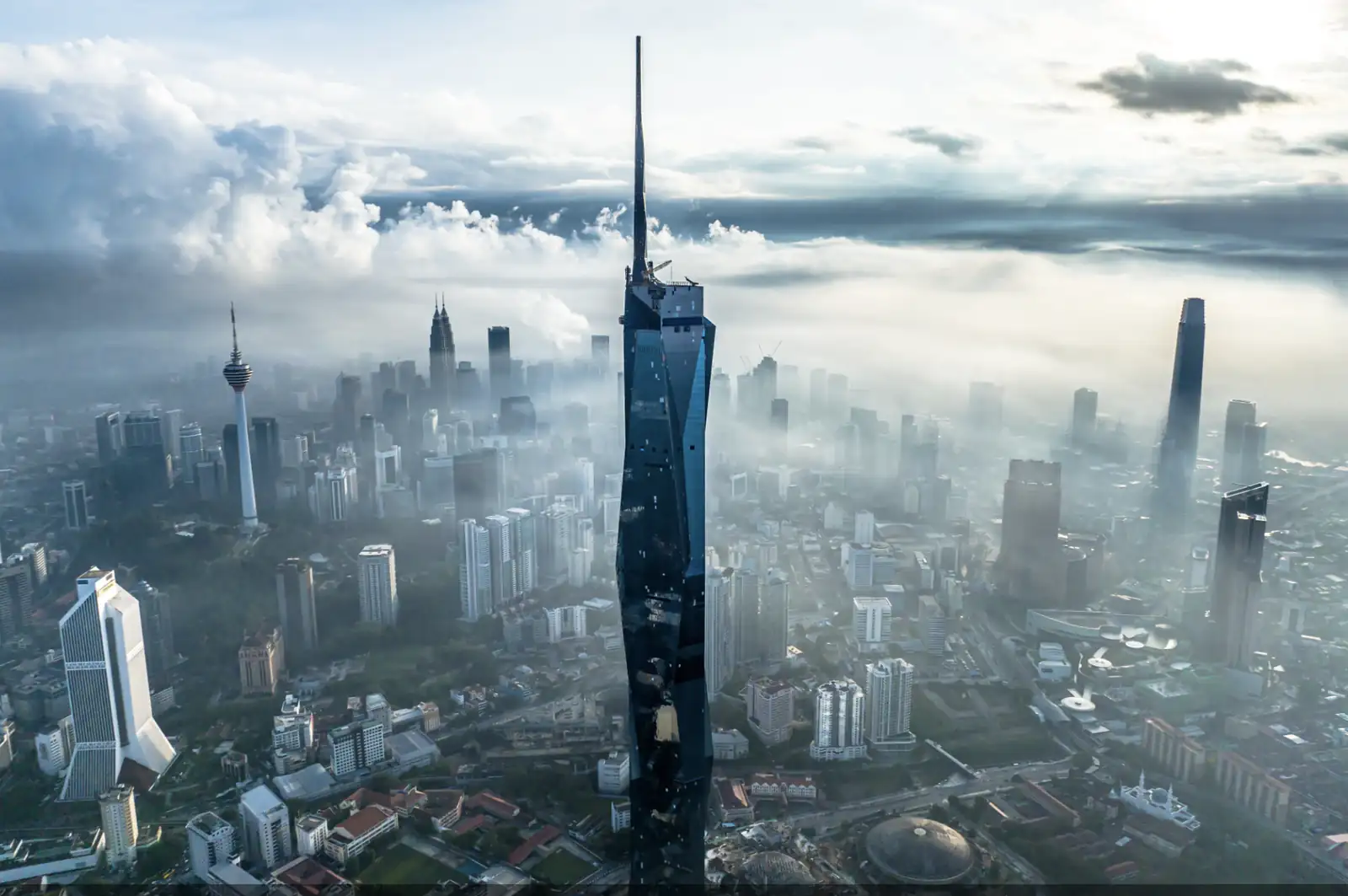 Merdeka 118 seen from the air above central Kuala Lumpur